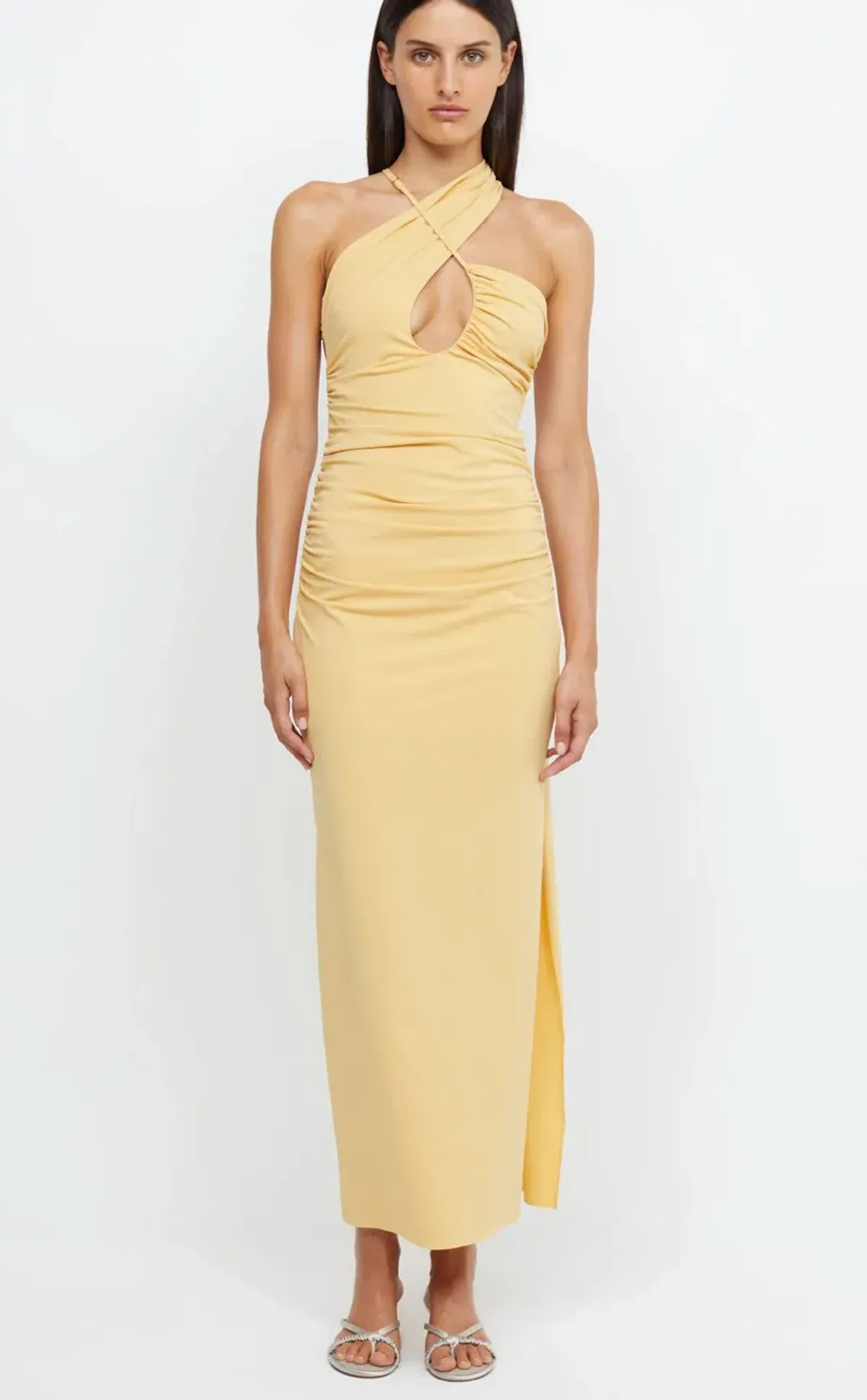 Bec & Bridge Montana Cross Over Midi Dress Straw Yellow Size 6 - Image 4