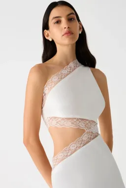 MISHA Jillian Satin & Lace Gown Ivory Size 8/S for rent on The Volte - image 2