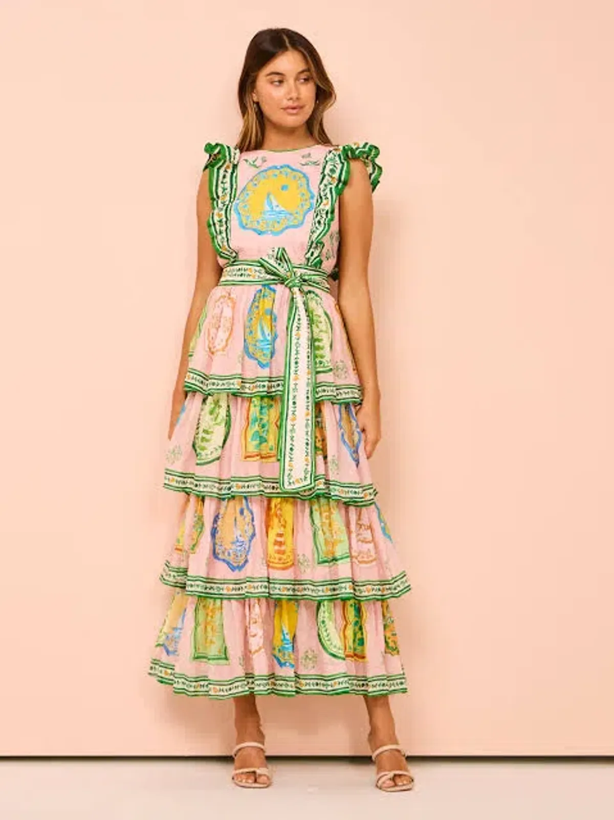 Alemais Porcelain Frill Midi Dress Print Size 8 - Image 4