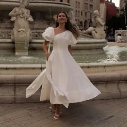 Aje Arista Asymmetrical Tulip Sleeve Midi Dress Ivory Size 8 for rent on The Volte - image 1