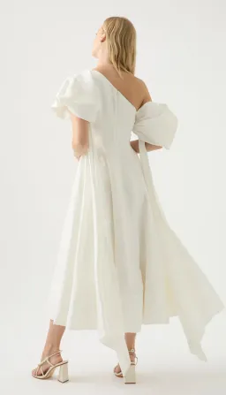 Aje Arista Asymmetrical Tulip Sleeve Midi Dress Ivory Size 8 for rent on The Volte - image 5