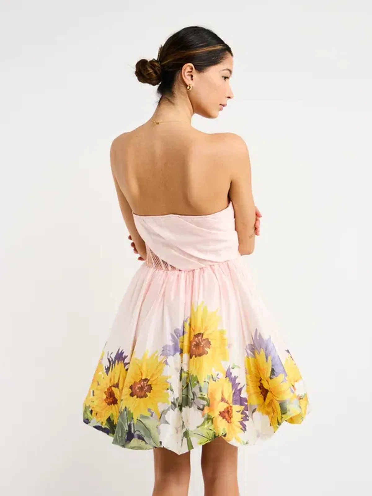 Leo Lin Katy Bustier Mini Dress Sunflower Print in Pink Size 8 - Image 3