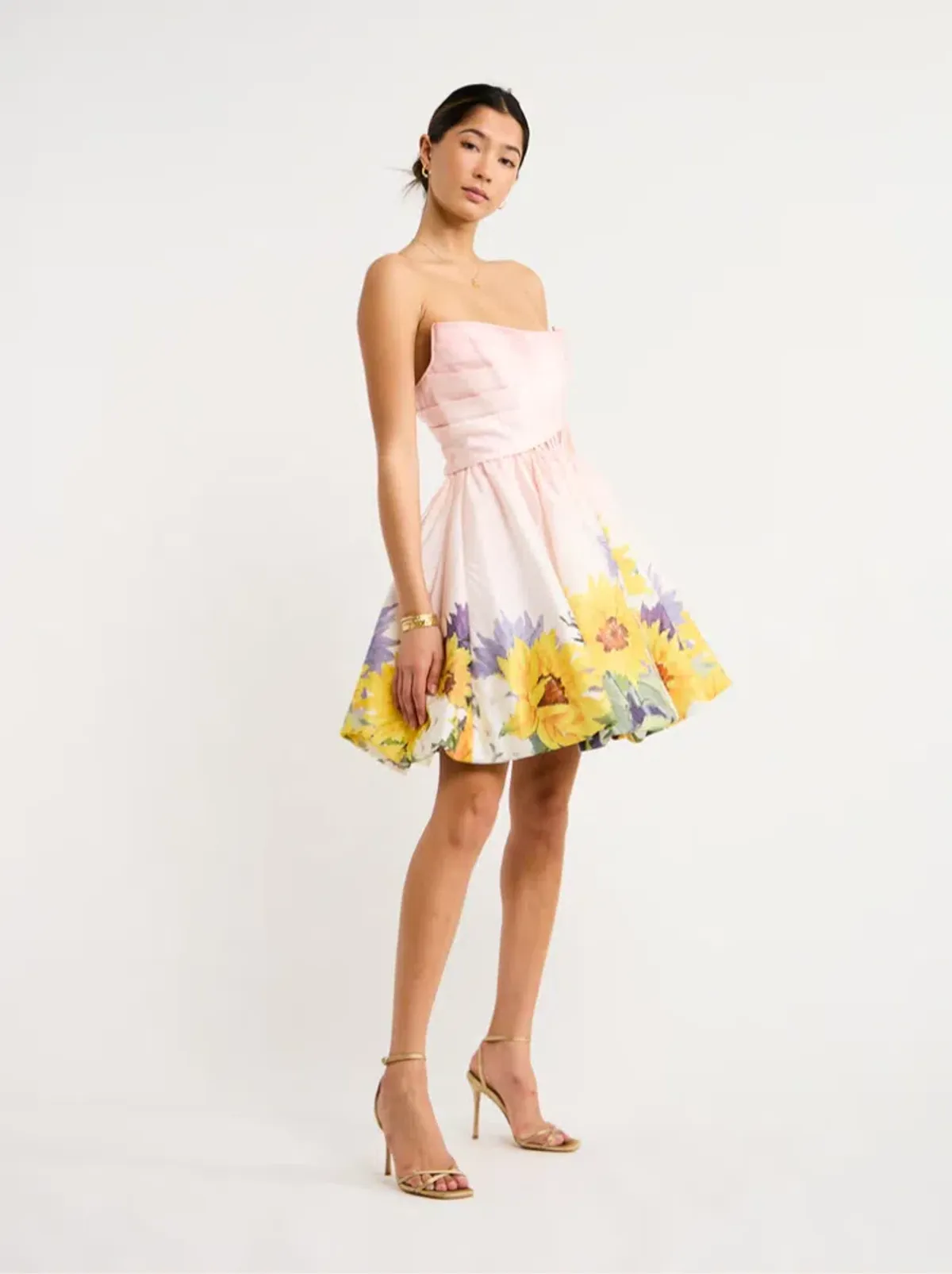 Leo Lin Katy Bustier Mini Dress Sunflower Print in Pink Size 8 - Image 1