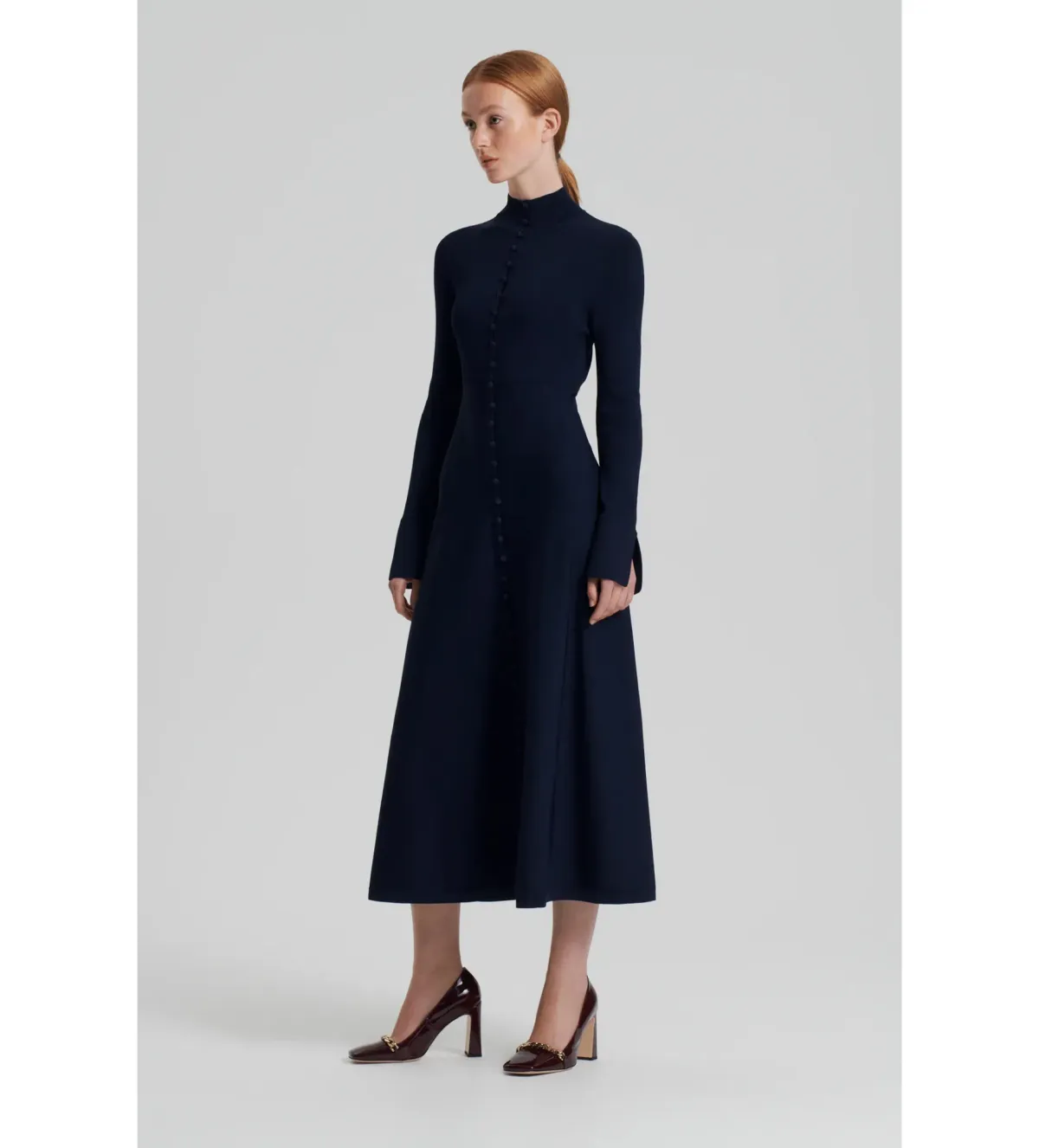 Scanlan Theodore Crepe Knit Button Polo Midi Dress in Navy Size 6 - Image 2