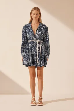 Shona Joy Amelie Long Sleeve Mini Dress Navy/Ivory Size 10 for rent on The Volte - image 1