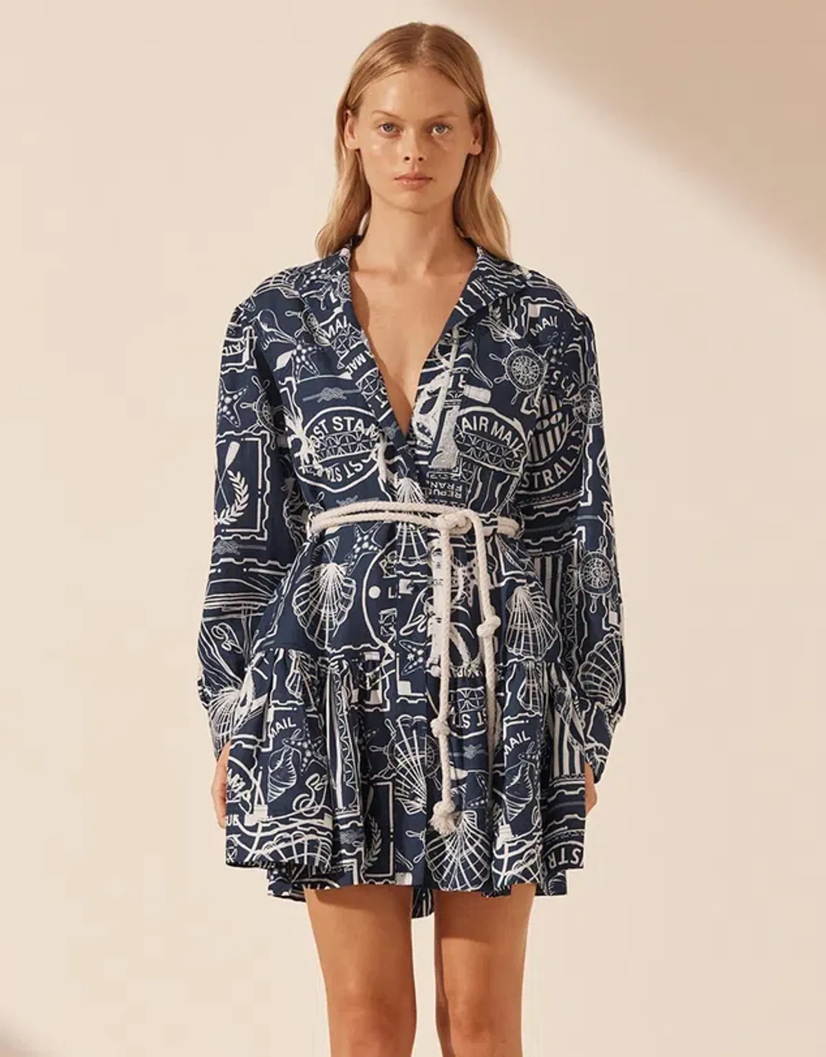 Shona Joy Amelie Long Sleeve Mini Dress Navy/Ivory Size 10 - Image 3