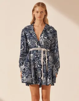Shona Joy Amelie Long Sleeve Mini Dress Navy/Ivory Size 10 for rent on The Volte - image 3
