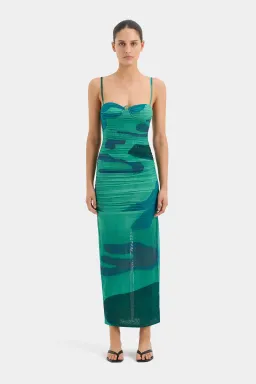 Sir the Label Frankie Gathered Midi Dress Blue/Green Size 0 (AU 6) for rent on The Volte - image 1