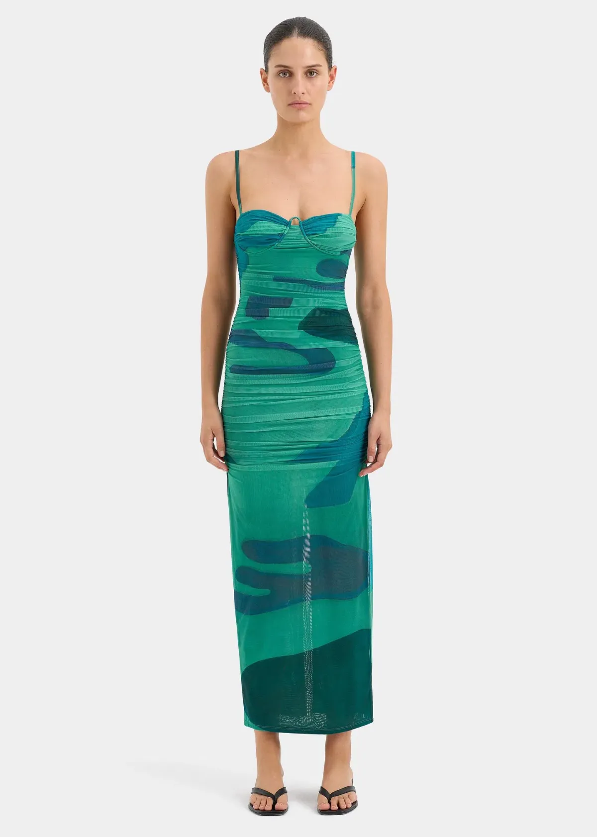 Sir the Label Frankie Gathered Midi Dress Emerald Reflection Size 1 / AU 8 - Image 1