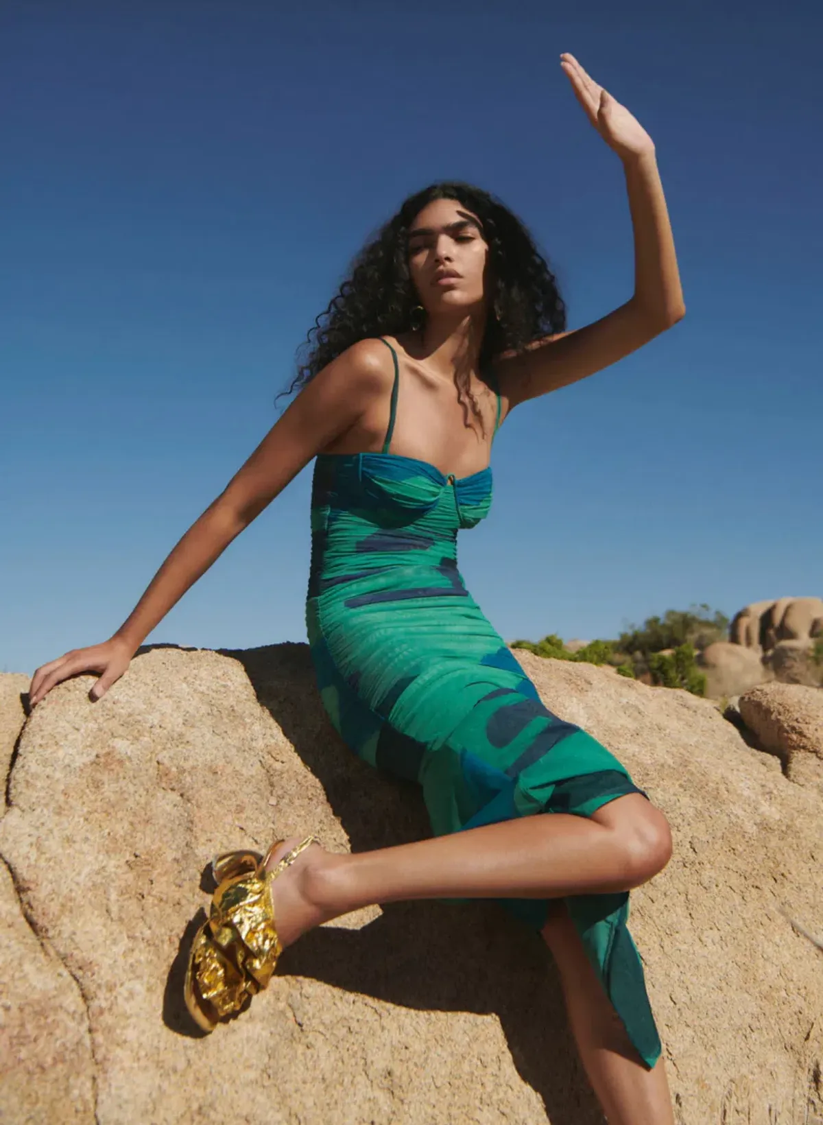 Sir the Label Frankie Gathered Midi Dress Emerald Reflection Size 1 / AU 8 - Image 3