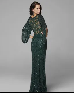 Primavera Couture 9713 Sheer Back Sequin Evening Dress Forest Green Size 12 for rent on The Volte - image 3