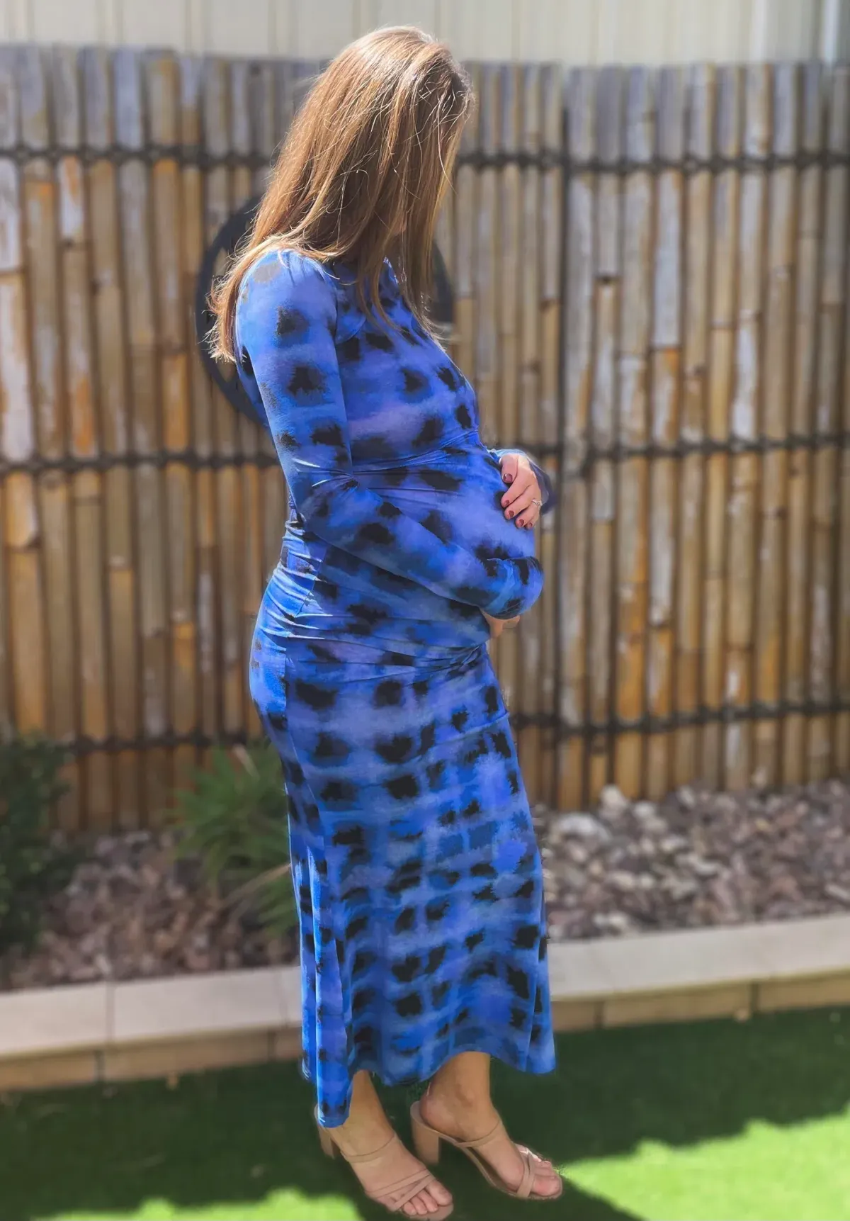 Suboo Shibori Long Sleeve Ruched Maxi Dress Blue Size M (AU 10) - Image 3