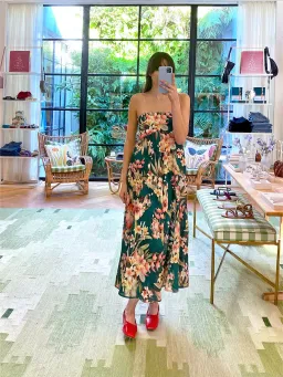 Zimmermann Lexi Strapless Linen Midi Dress Floral Print Size 2 / AU 12 for rent on The Volte - image 4