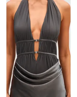 MISHA Celine Satin Maxi Dress Pewter Size 6/XS for rent on The Volte - image 2