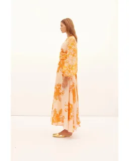 Kate Ford Hester Ruched Gown Orange Print Size AU 12 for rent on The Volte - image 3
