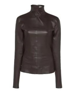 Bottega Veneta Leather Turtle Neck Top Brown Size AU 6 for rent on The Volte - image 3