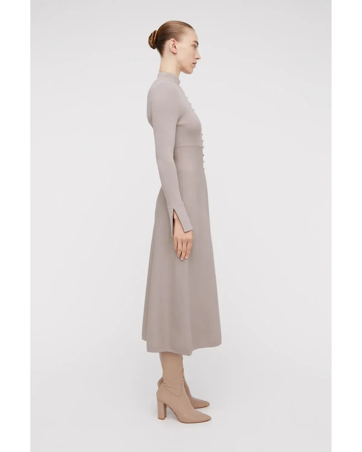 Scanlan Theodore Crepe Knit Button Dress Oyster Size AU 10 - Image 2