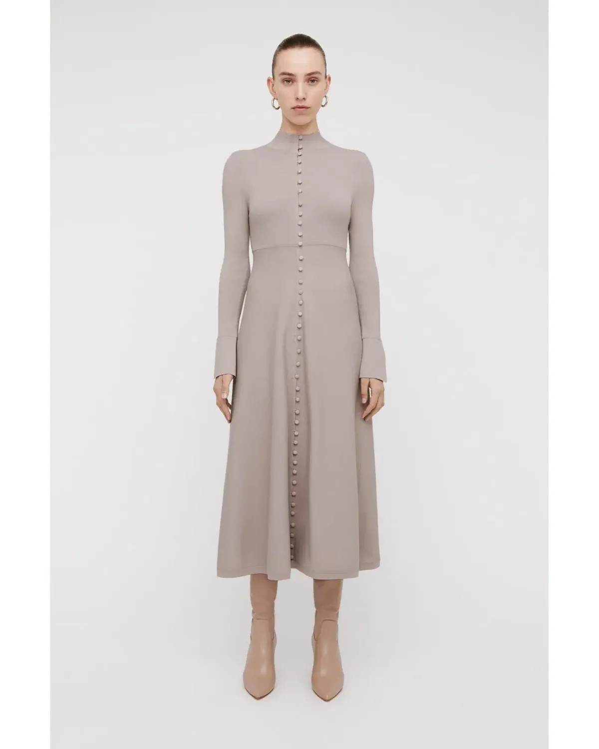 Scanlan Theodore Crepe Knit Button Dress Oyster Size AU 10 - Image 1