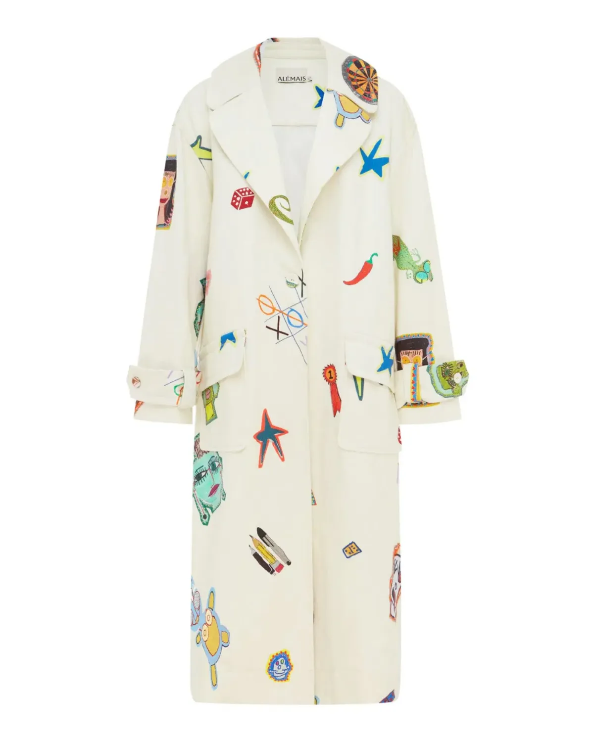 Alemais Checkers Coat Cream Print Size AU 14 - Image 6