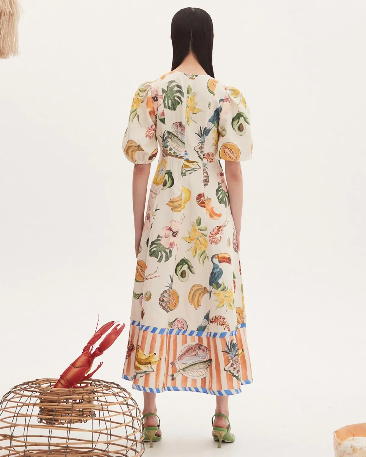 Alemais Theo Midi Dress Ivory Print Size AU 16 - Image 2