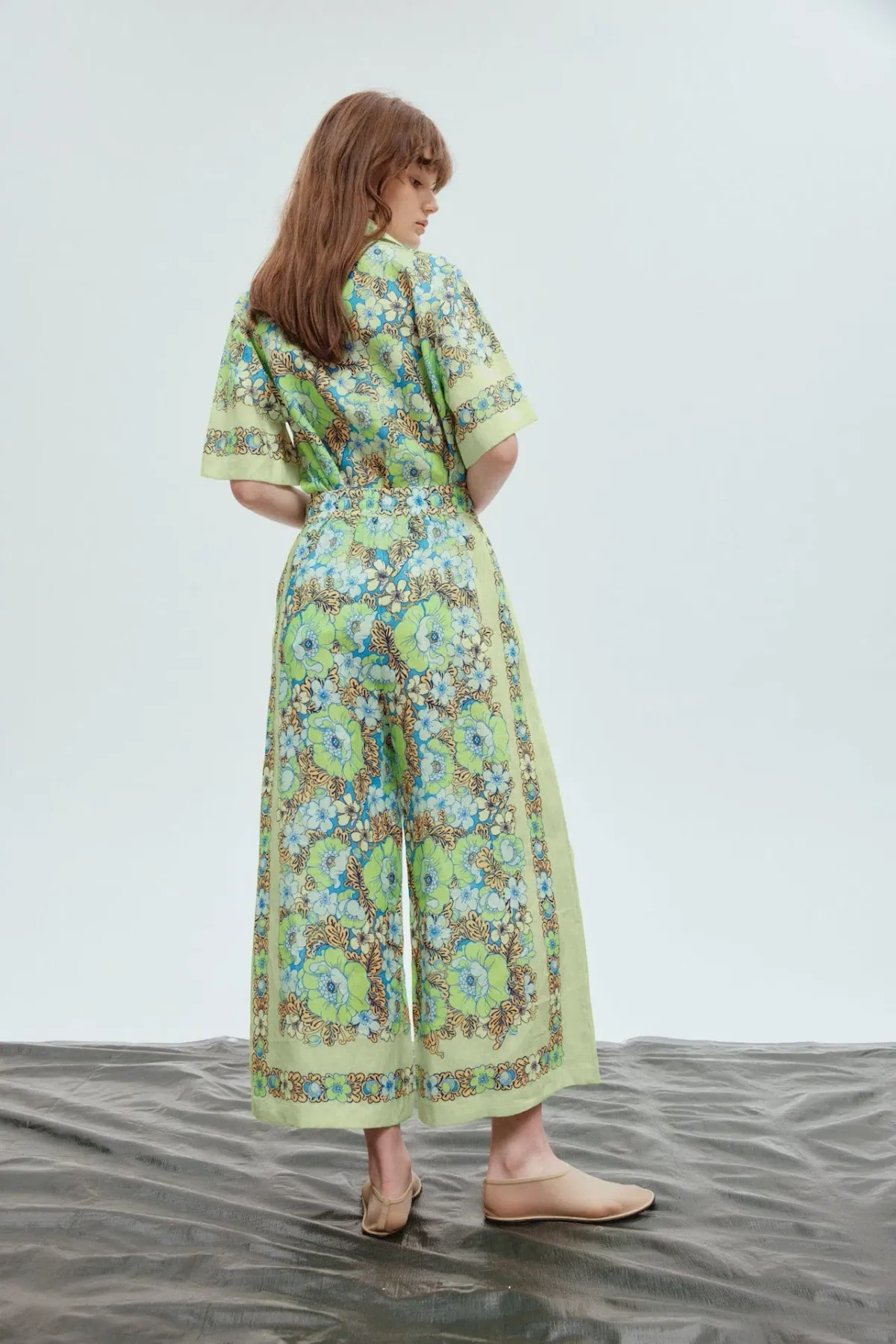 Alemais Velma Oversized Linen Shirt and Pants Set Green Floral Size AU 16 - Image 4