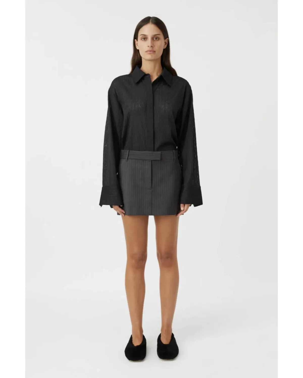 Camilla and Marc Brancusi Blazer and Mini Skirt Set in Charcoal Pinstripe Size AU 6 - Image 4