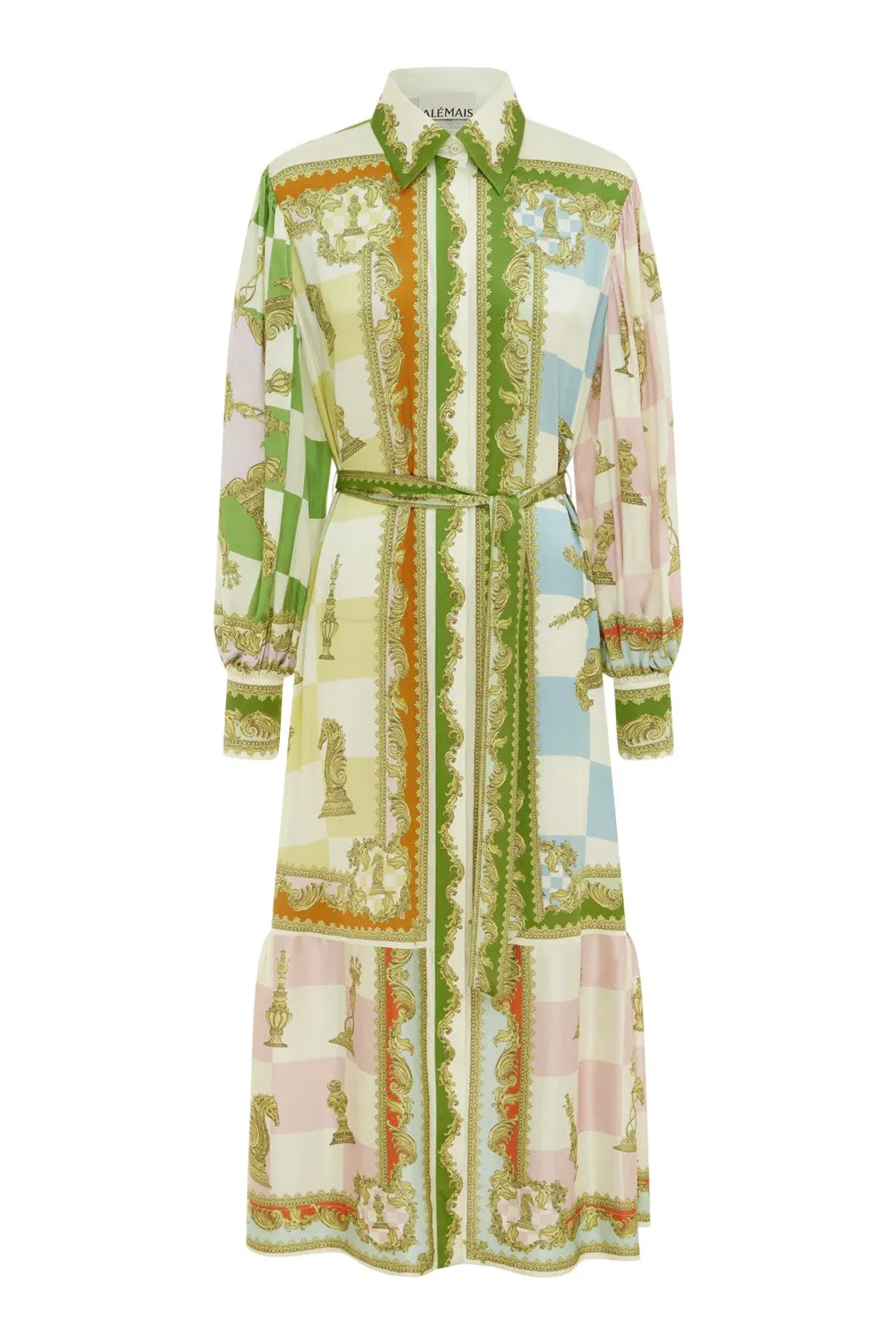 Alemais Checkmate Silk Midi Shirtdress Multi Size 16 - Image 6