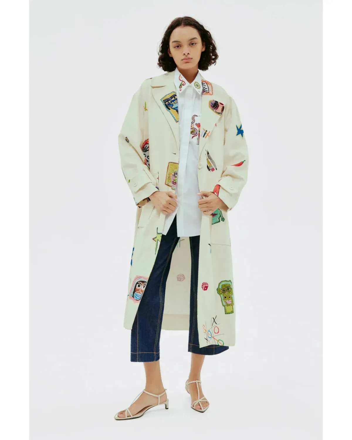 Alemais Checkers Coat Cream Print Size AU 16 - Image 1