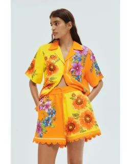 Alemais Jude Oversized Linen Shirt and Short Set Orange Floral Size AU 14 for rent on The Volte - image 5