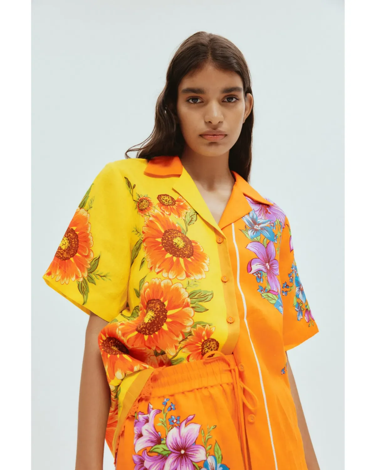 Alemais Jude Oversized Linen Shirt and Short Set Orange Floral Size AU 14 - Image 3