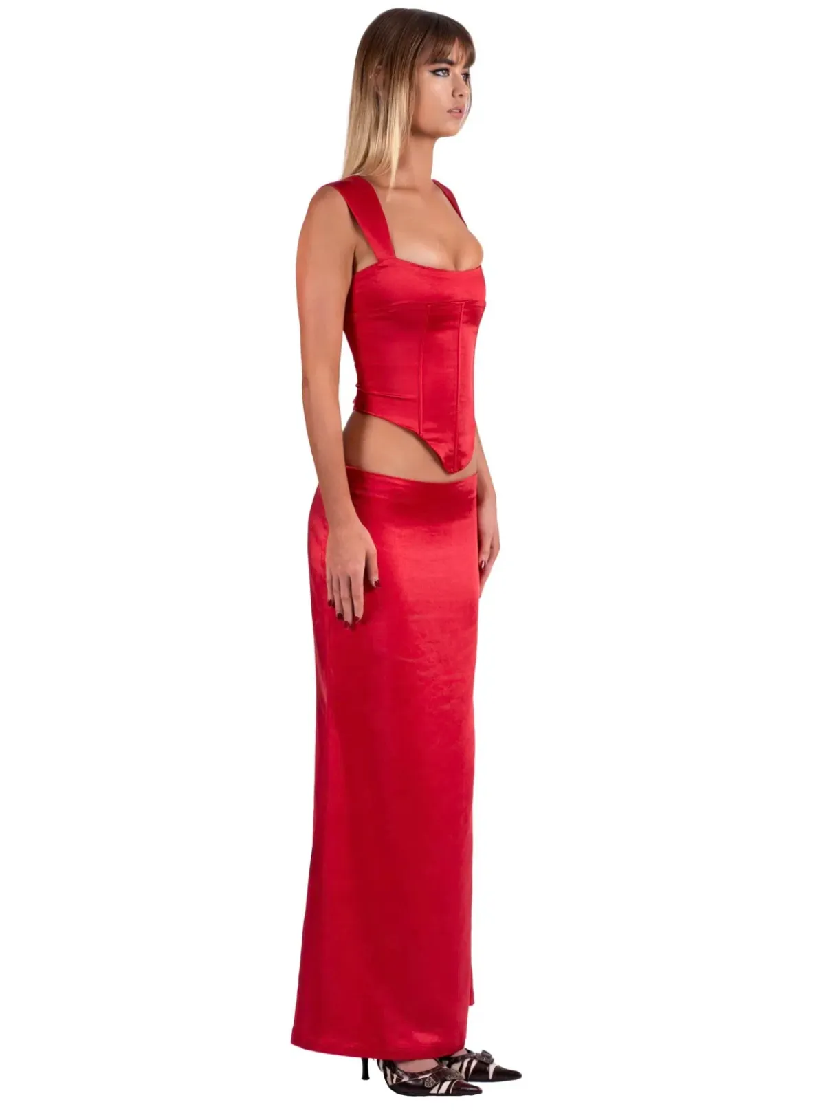 I Am Delilah Valerie Corset and Maxi Skirt Set in Cherry Red Size S / AU 8 - Image 2