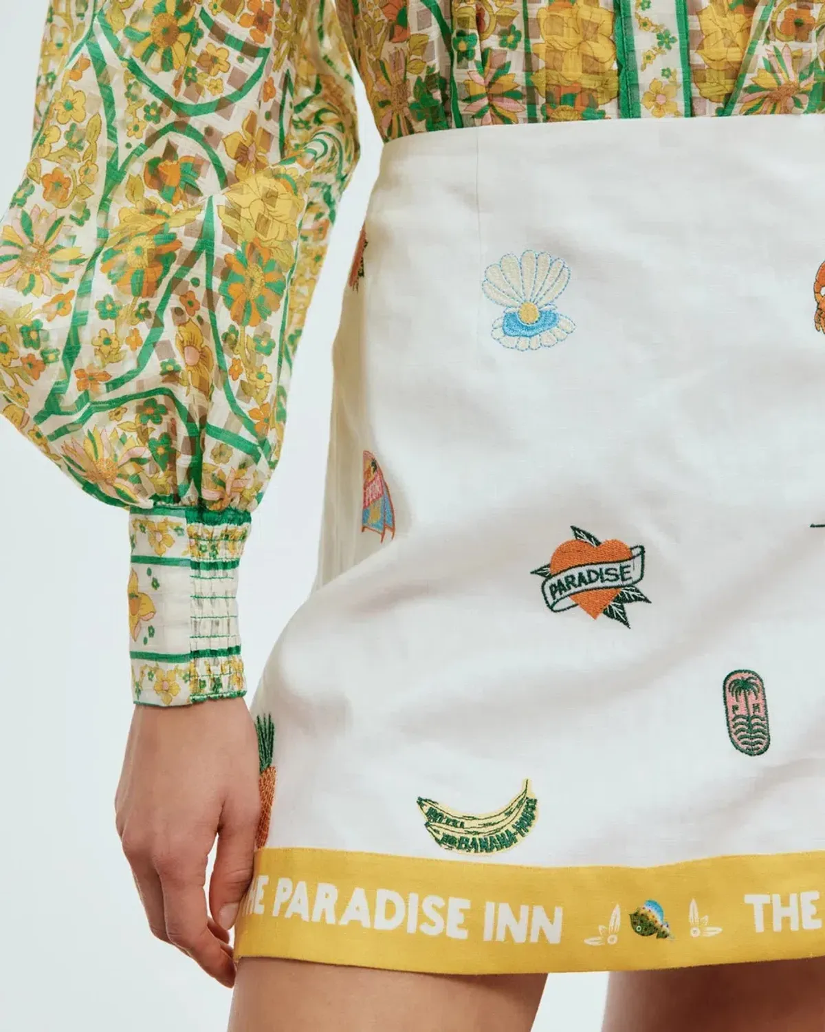 Alemais Blue Marlin Embroidered Shirt and Skirt Set Cream Multi Size 14 - Image 5