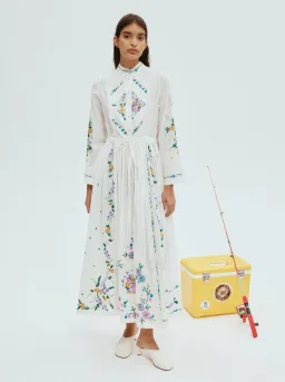 Alemais Willa Embroidered Midi Shirt Dress White Floral Size 16 for rent on The Volte - image 1