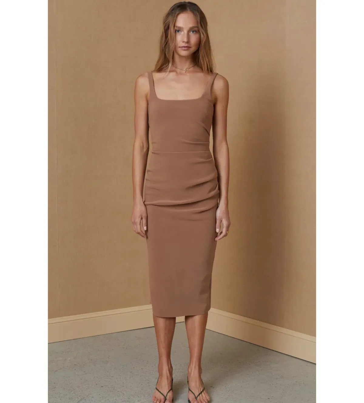 Bec & Bridge Karina Tuck Midi Dress Milk Chocolate Size 10 - Image 2