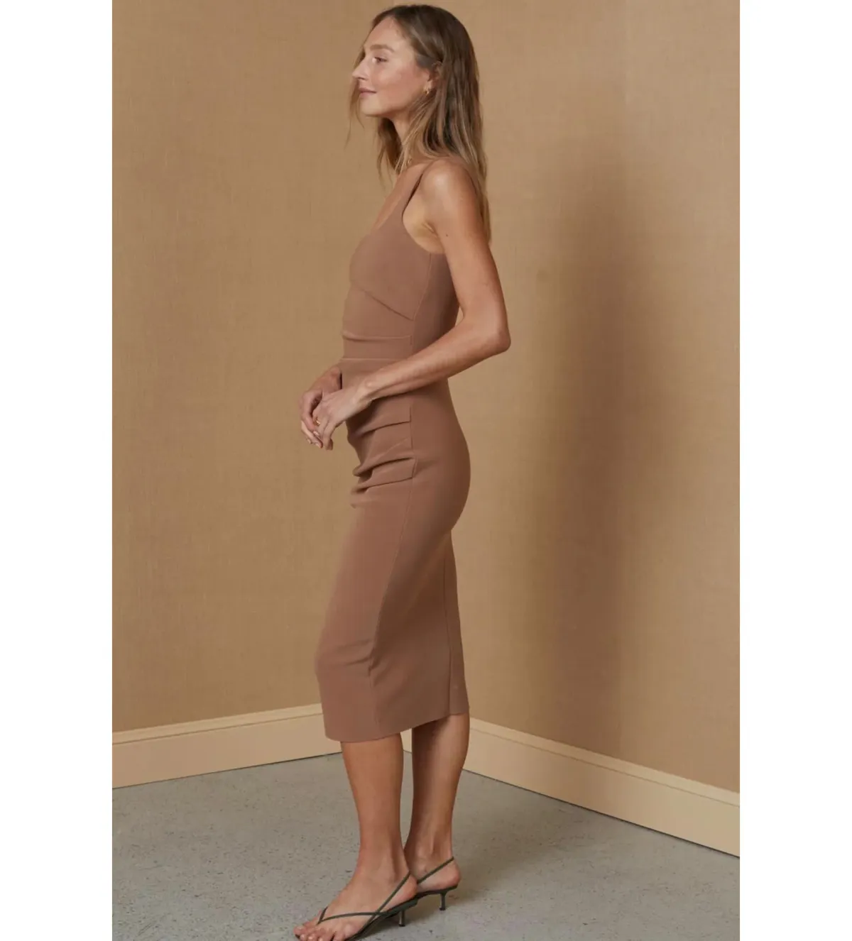 Bec & Bridge Karina Tuck Midi Dress Milk Chocolate Size 10 - Image 4