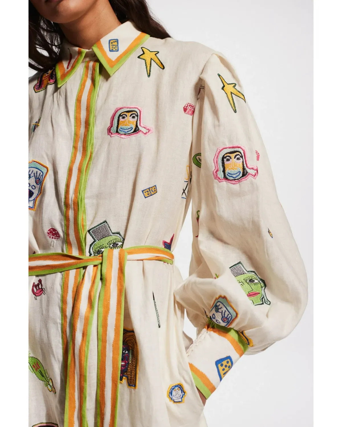 Alemais Checkers Embroidered Shirtdress Print Multi Size 14 - Image 3