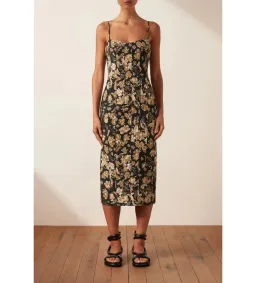 Shona Joy Palermo Linen Fitted Midi Dress Multi Floral Size 10 for rent on The Volte - image 1