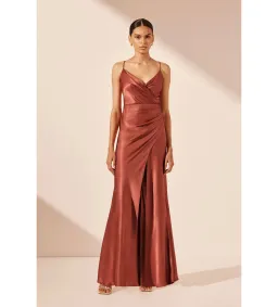 Shona Joy La Lune Cross Draped Maxi Dress Terracotta Size 10 for rent on The Volte - image 1