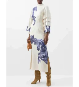 Alemais Blue Rider Pleat Sleeve Midi Dress Cream Print Size 14 for rent on The Volte - image 2