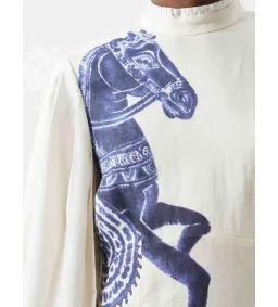 Alemais Blue Rider Pleat Sleeve Midi Dress Cream Print Size 14 for rent on The Volte - image 4