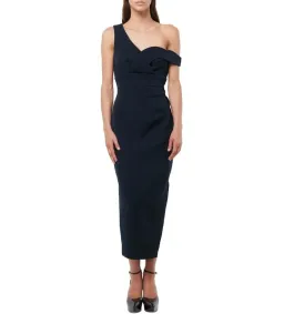 Mossman Virtuous One-Shoulder Midi Dress Navy Size 6 for rent on The Volte - image 1