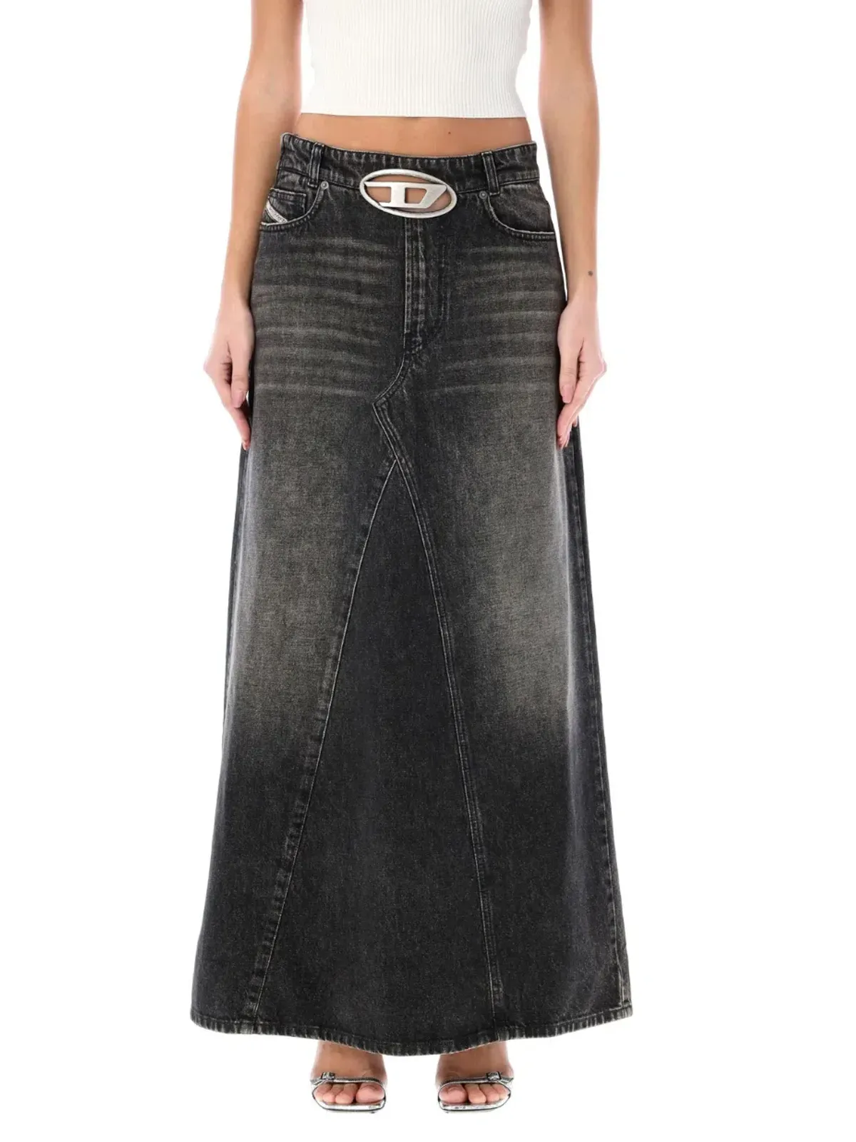 Diesel De-Pago-S3 Denim Maxi Skirt 2 Black Size 10 - Image 1