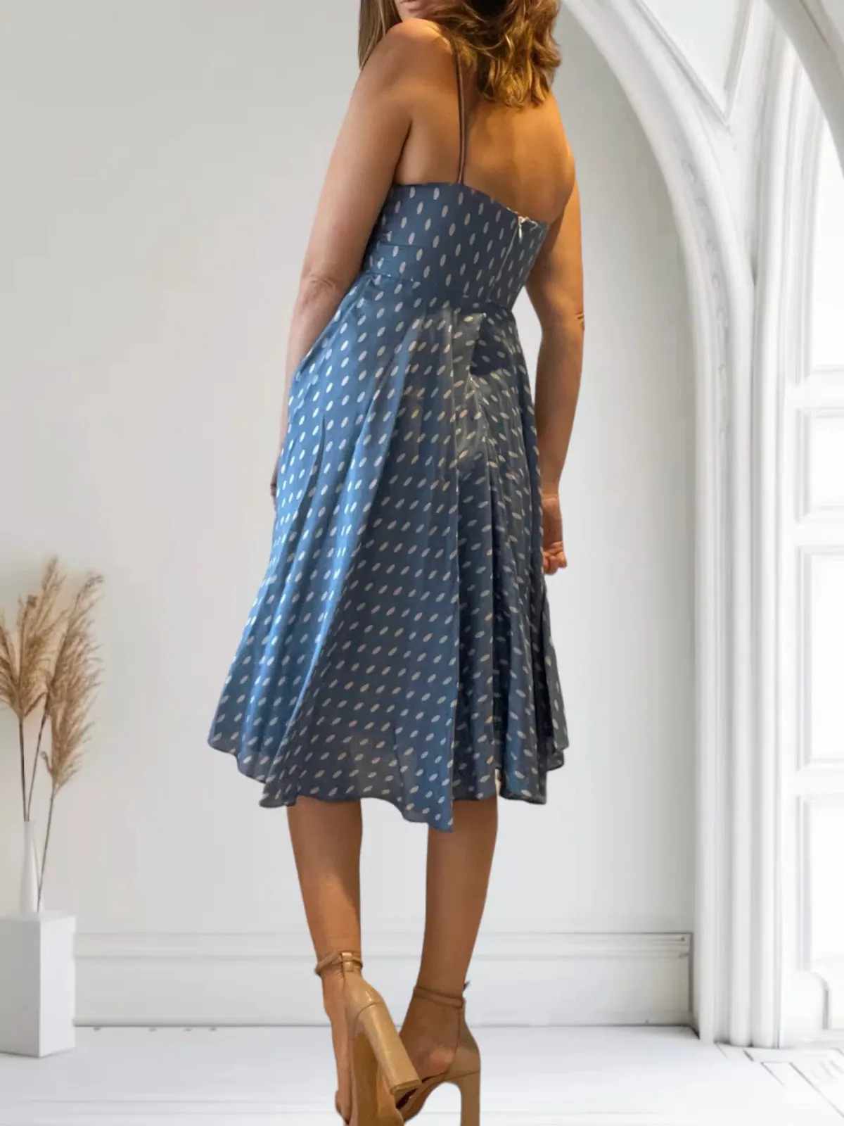 Truese Polka Dot Pure Silk Midi Dress Size Multi 12 - Image 3