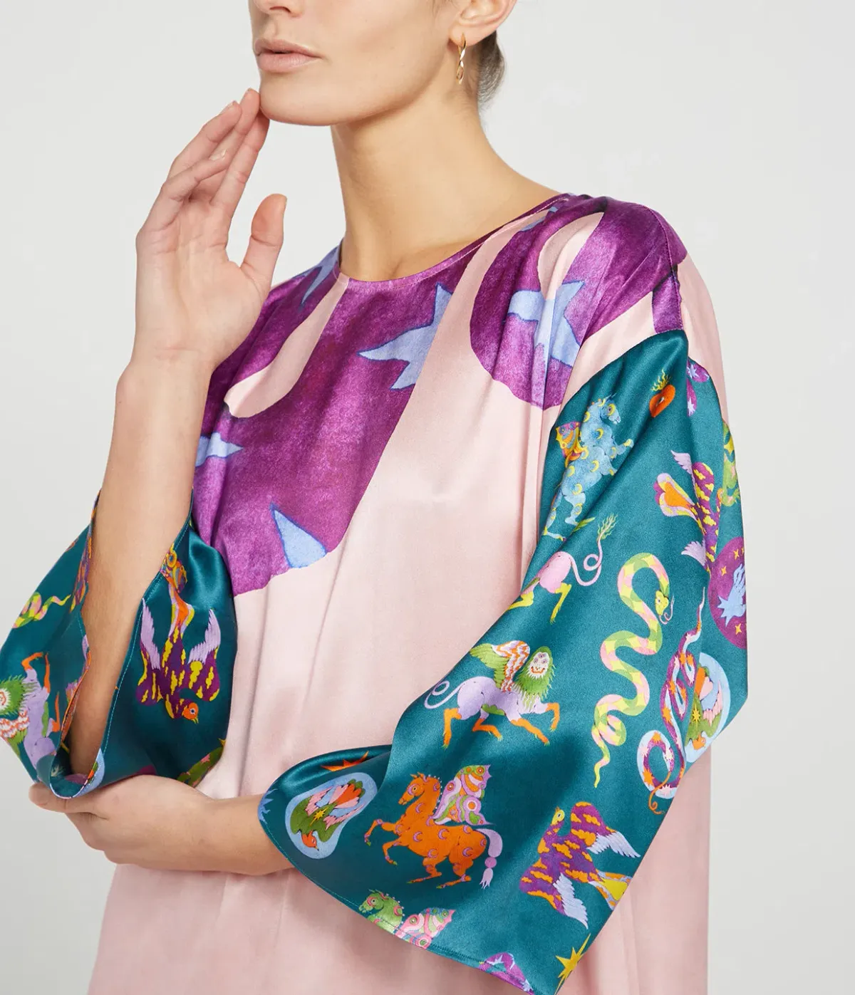 Alemais Superhero Silk Satin Midi Dress Multi Print Size 16 - Image 2