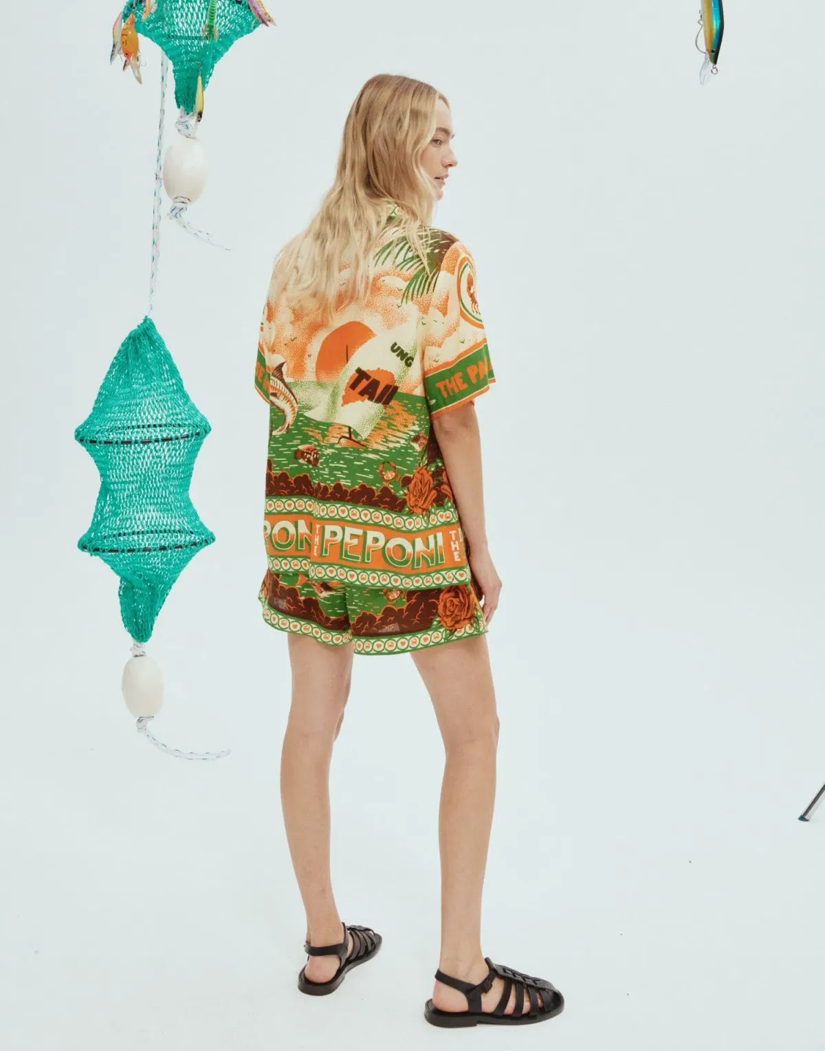 Alemais Bungalow Oversized Linen Shirt and Short Set Multi Print Size 16 - Image 3