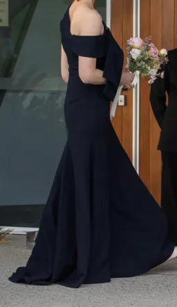 Carla Zampatti Crepe Fascia Asymmetrical Floor Length Gown  Navy Size 8 for rent on The Volte - image 6