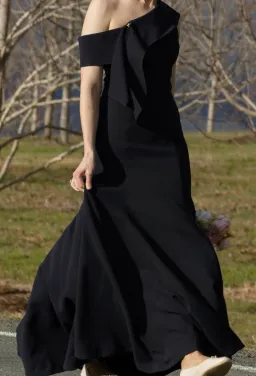 Carla Zampatti Crepe Fascia Asymmetrical Floor Length Gown  Navy Size 8 for rent on The Volte - image 5