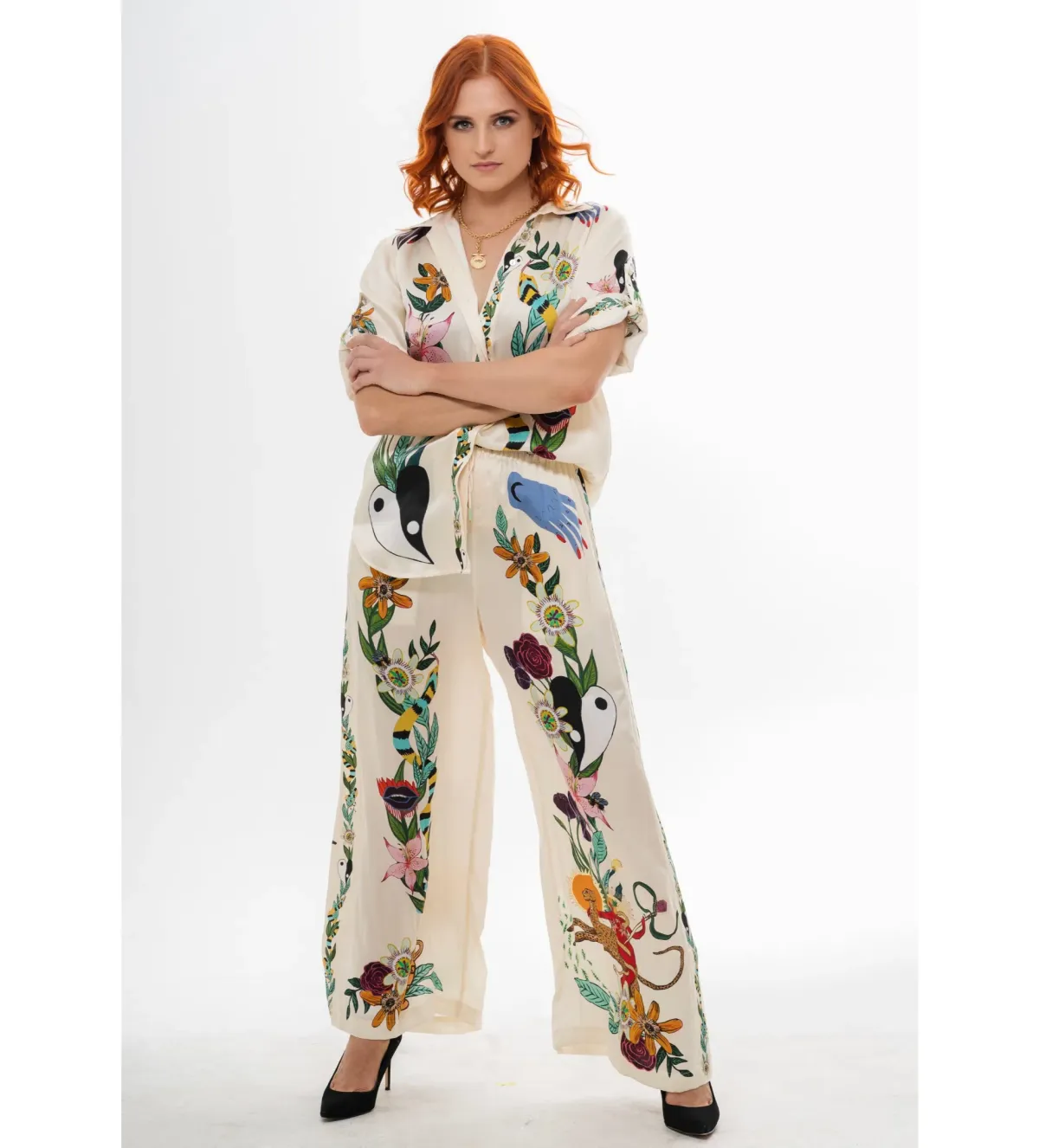 Alemais Meagan Silk Shirt and Pant Set Print Size 16  - Image 1