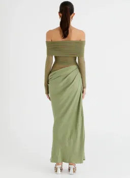 Benni Yasmin Off Shoulder Maxi Dress Pistachio Green Size 10 for rent on The Volte - image 4