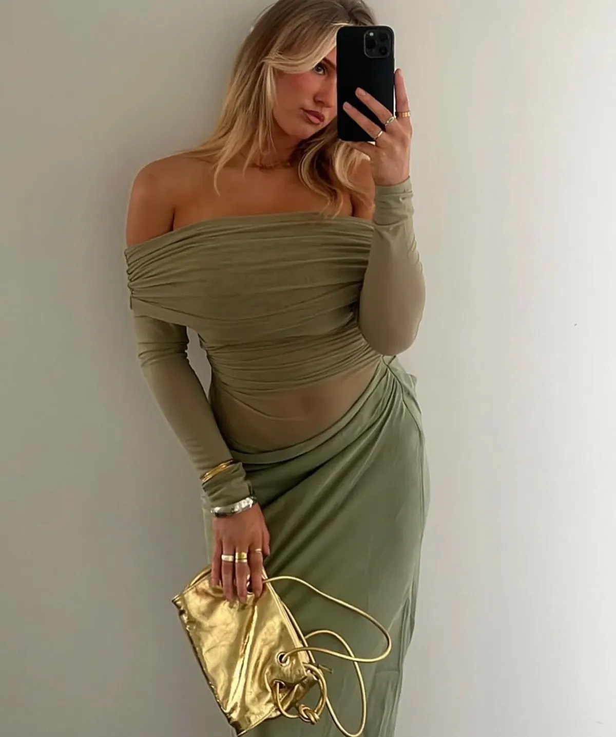 Benni Yasmin Off Shoulder Maxi Dress Pistachio Green Size 10 - Image 2